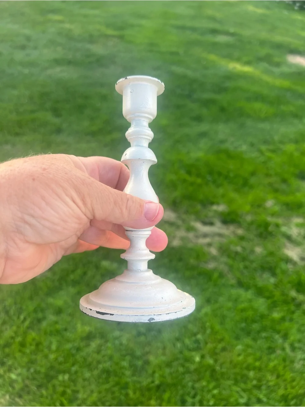 Vintage White Turned Metal Taper Candle Holder